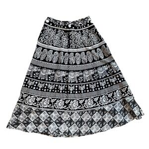 Belma New York Wrap Skirt Womens Black White‎ Elephant Paisley Boho Maxi Size OS